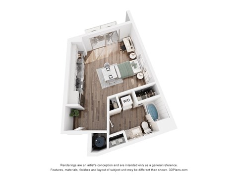 Floor plan for studio, 1 bath, 603 sqft